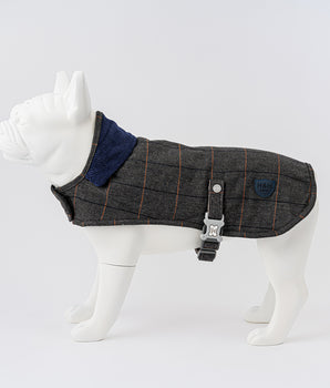 Tweed Fleece Dog Jacket - Grey Checked Herringbone