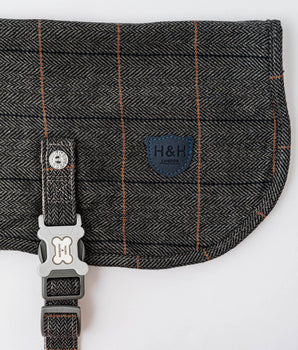 Tweed Fleece Dog Jacket - Grey Checked Herringbone