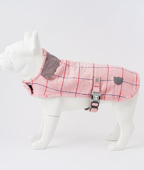 Tweed Fleece Dog Jacket - Pink Checked Herringbone
