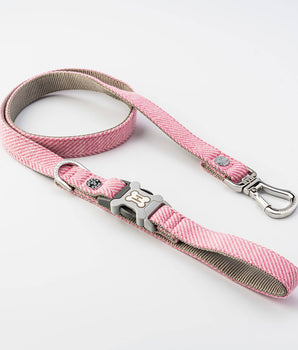 Tweed Dog Lead - Pink Herringbone
