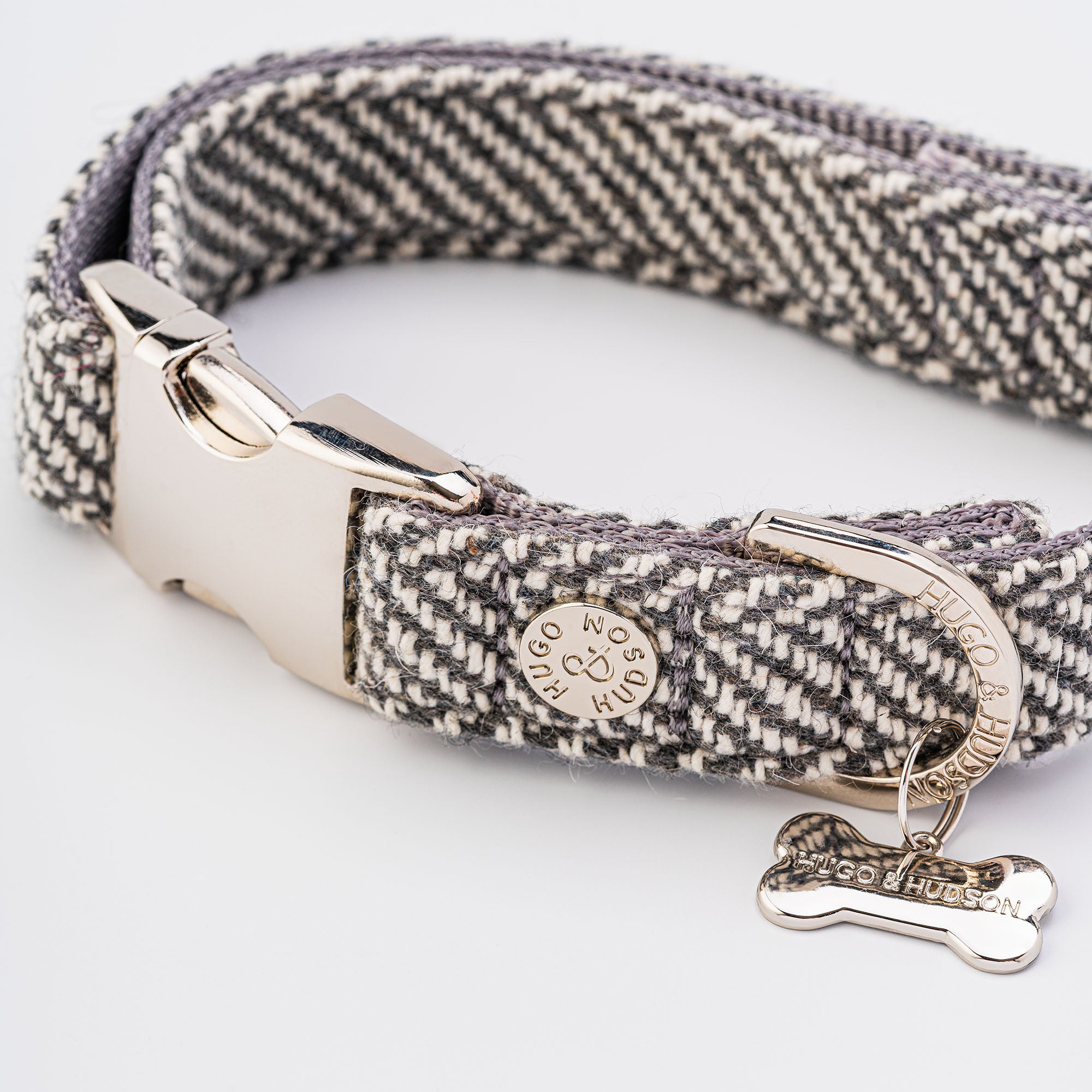 Tweed Dog Collar Grey Herringbone Hugo & Hudson London