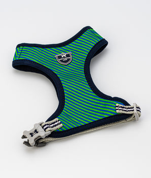 Fabric Dog Harness - Striped Navy and Green