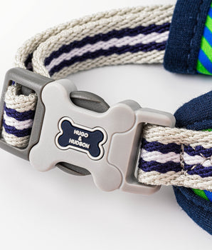 Fabric Dog Harness - Striped Navy and Green